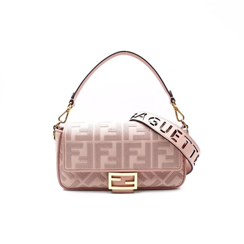 Fendi Baguette Pink Canvas Shoulder Bag