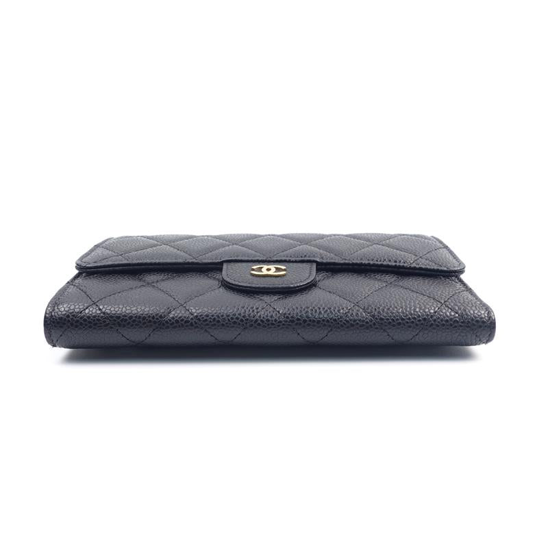 Pre-owned Chanel CF Black Long Calfskin Wallet-HZ