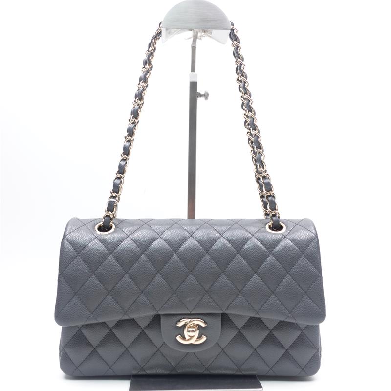 Pre-owned Chanel CF Gray & Gold Caviar Calfskin Shoulder Bag-TS