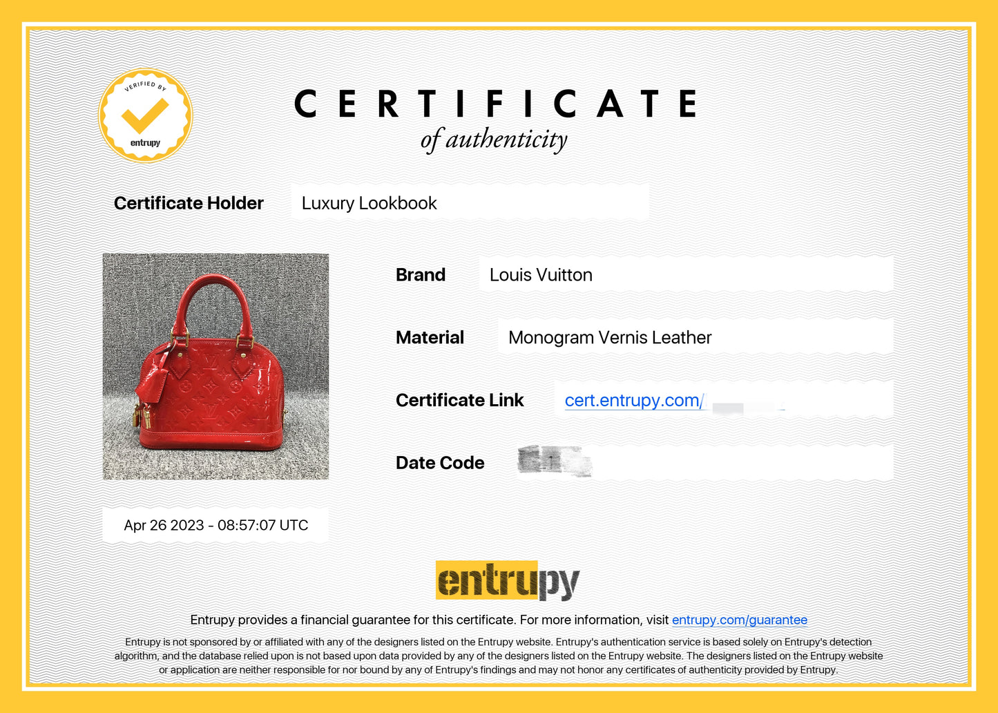 ENTRUPY VERIFIED! Entrupy Certificates for Luxury Items!