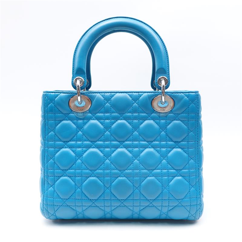 Pre-owned Dior Lady Medium Light Blue Lambskin Shoudler Bag - TS