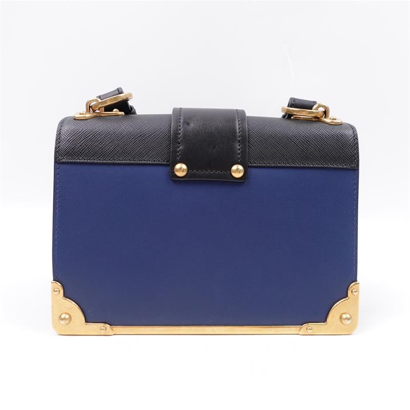 Pre-owned Prada Cahier Black & Blue Calfskin Shoulder Bag-HZ