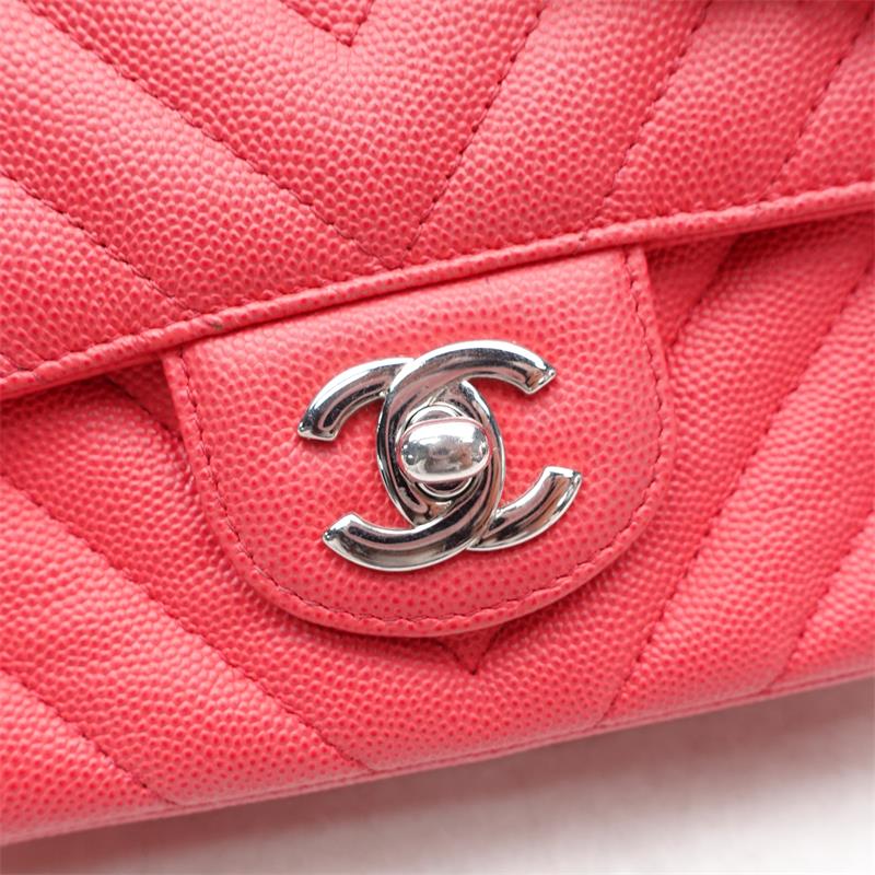 Pre-owned Chanel CF Pink & Silver Caviar Leather Crossbody Bag-TS