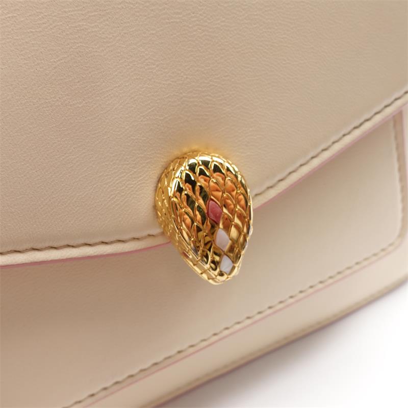 Pre-owned Bvlgari Serpenti Forever Cream & Pink Calfskin Shoulder Bag