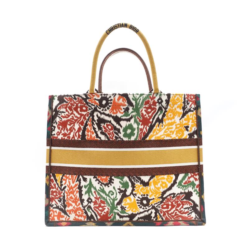 Dior Book Tote Multicolor Paisley Embroidered Canvas Large Handbag-TS