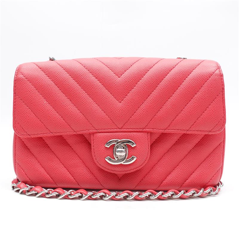 Pre-owned Chanel CF Pink & Silver Caviar Leather Crossbody Bag-TS