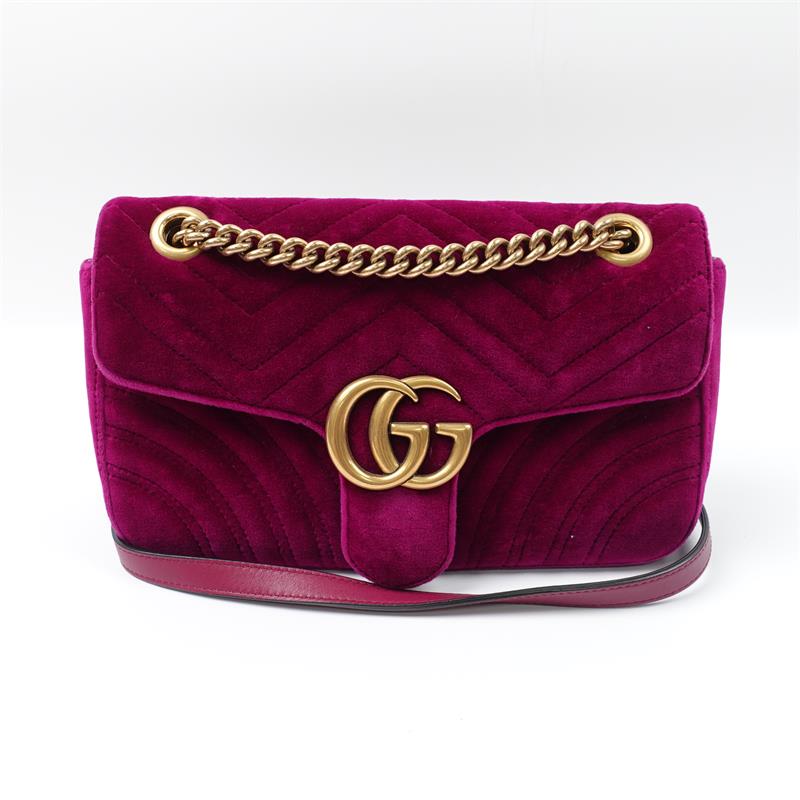 【DEAL】Pre-owned Gucci GG Marmont Purple Velvet Shoulder Bag