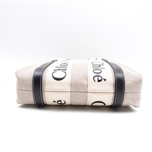 【DEAL】Chloe Woody Small Beige And Black Canvas Tote
