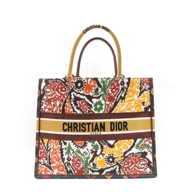 Dior Book Tote Multicolor Paisley Embroidered Canvas Large Handbag-TS