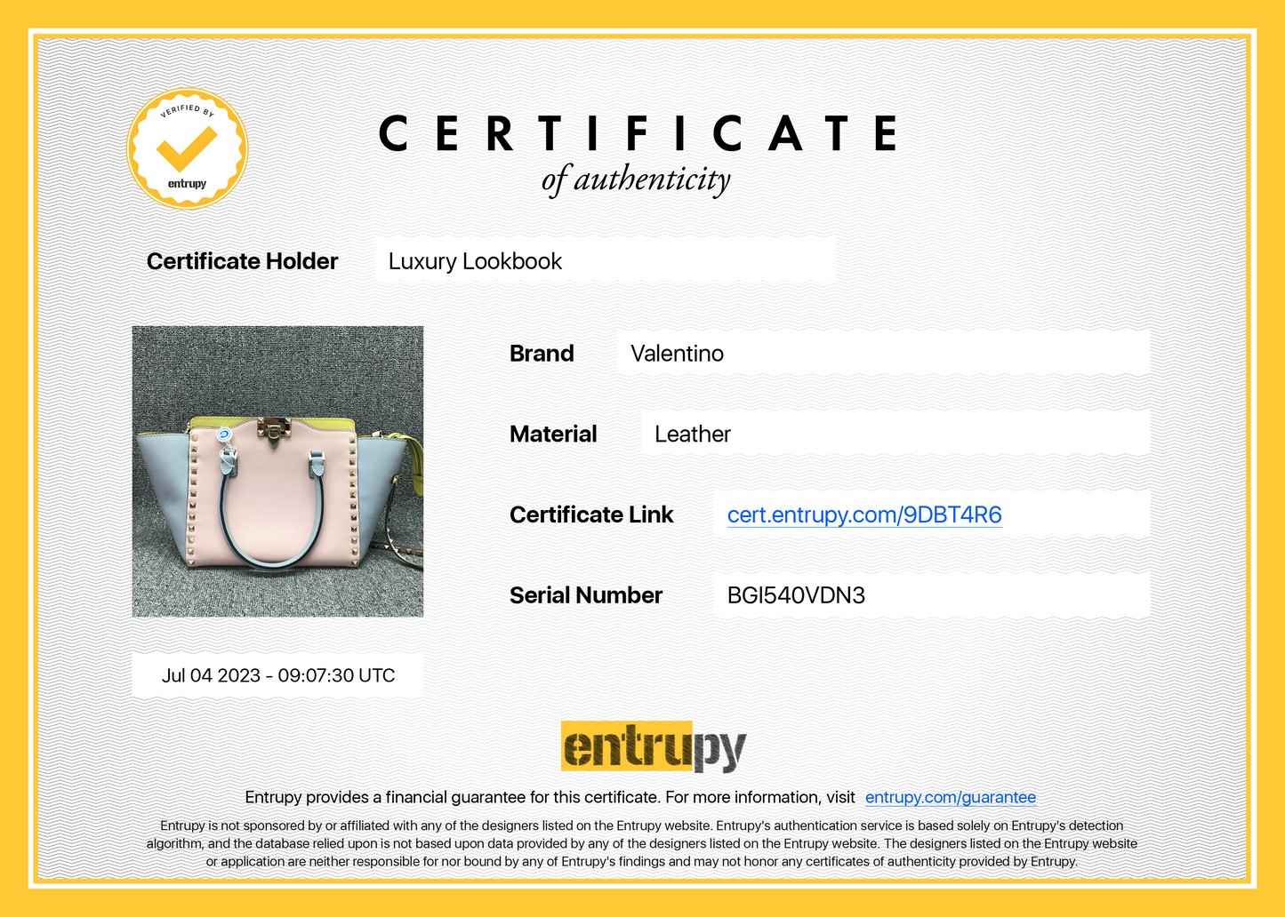ENTRUPY VERIFIED! Entrupy Certificates for Luxury Items!