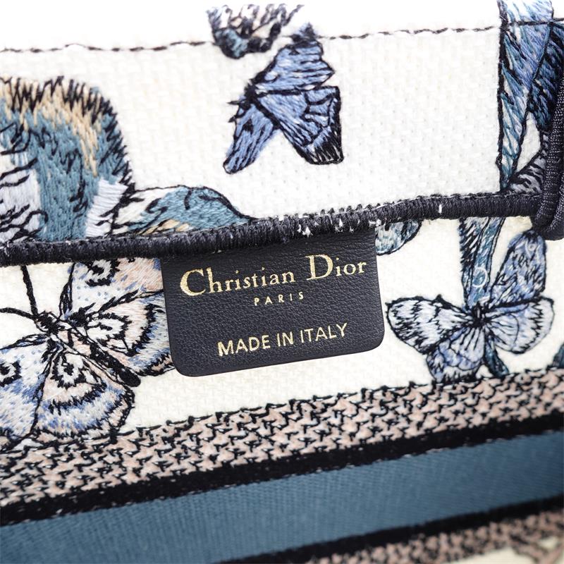 Pre-owned Dior Butterfly White & Bloue Book Tote Canvas Tote