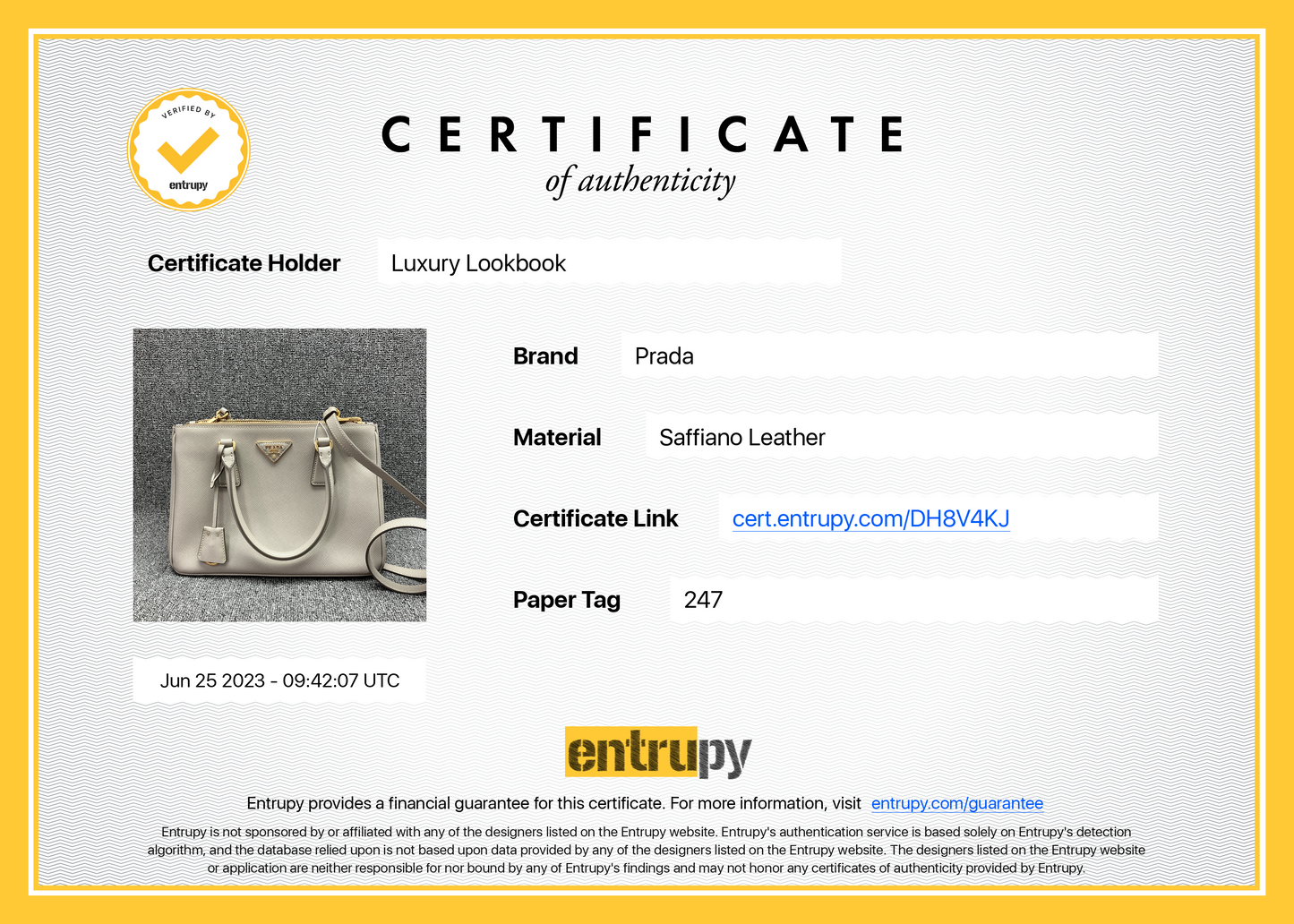 ENTRUPY VERIFIED! Entrupy Certificates for Luxury Items!
