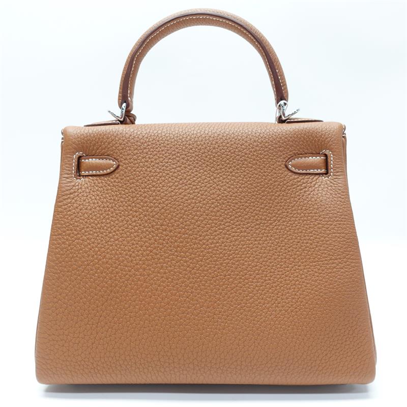 Hermes Kelly 25 Handbag Brown Togo With Palladium Hardware-TS