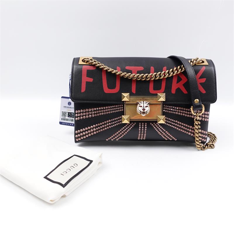 【DEAL】Pre-owned Gucci Tiger Black Calfskin Shoulder Bag