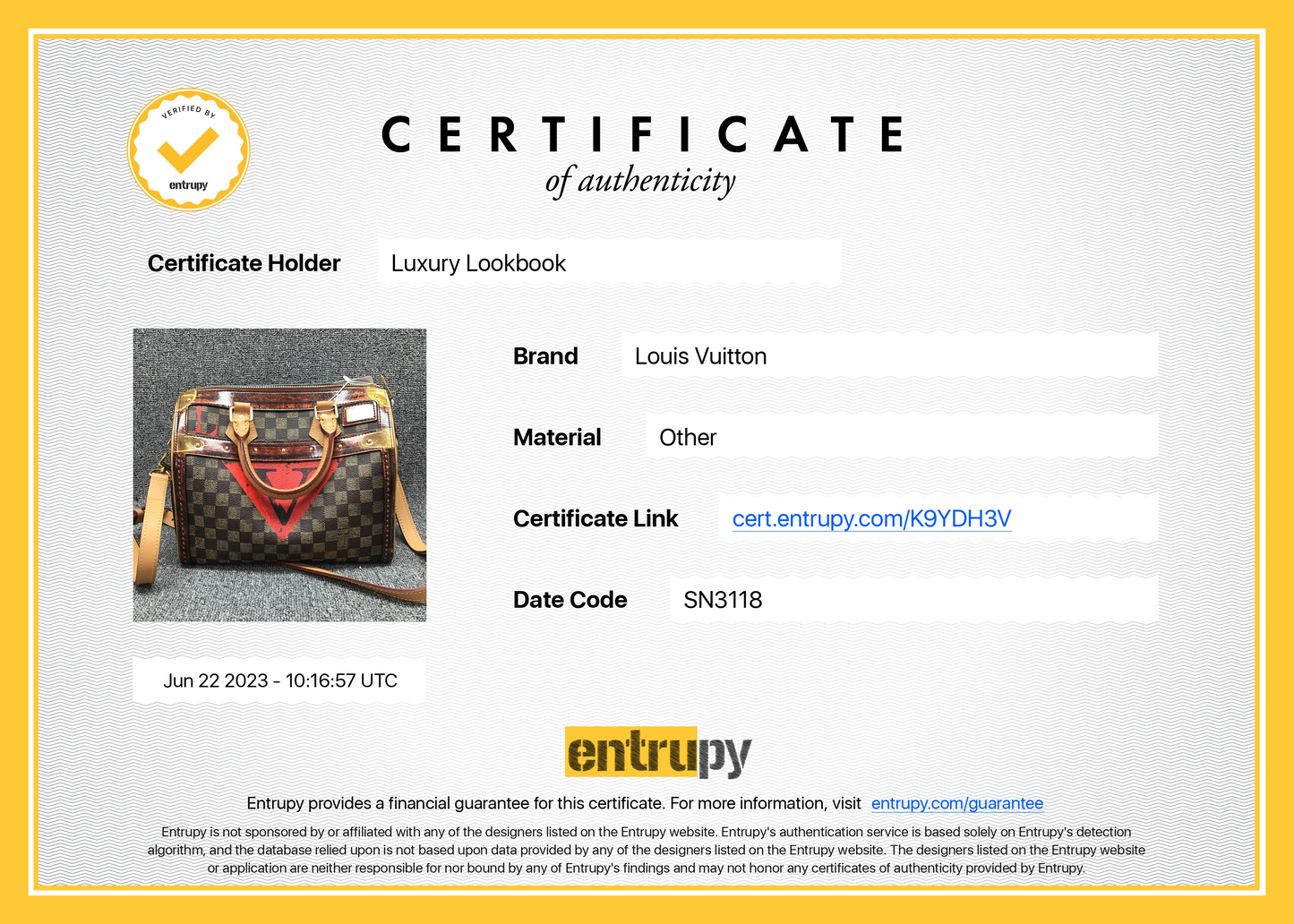 ENTRUPY VERIFIED! Entrupy Certificates for Luxury Items!