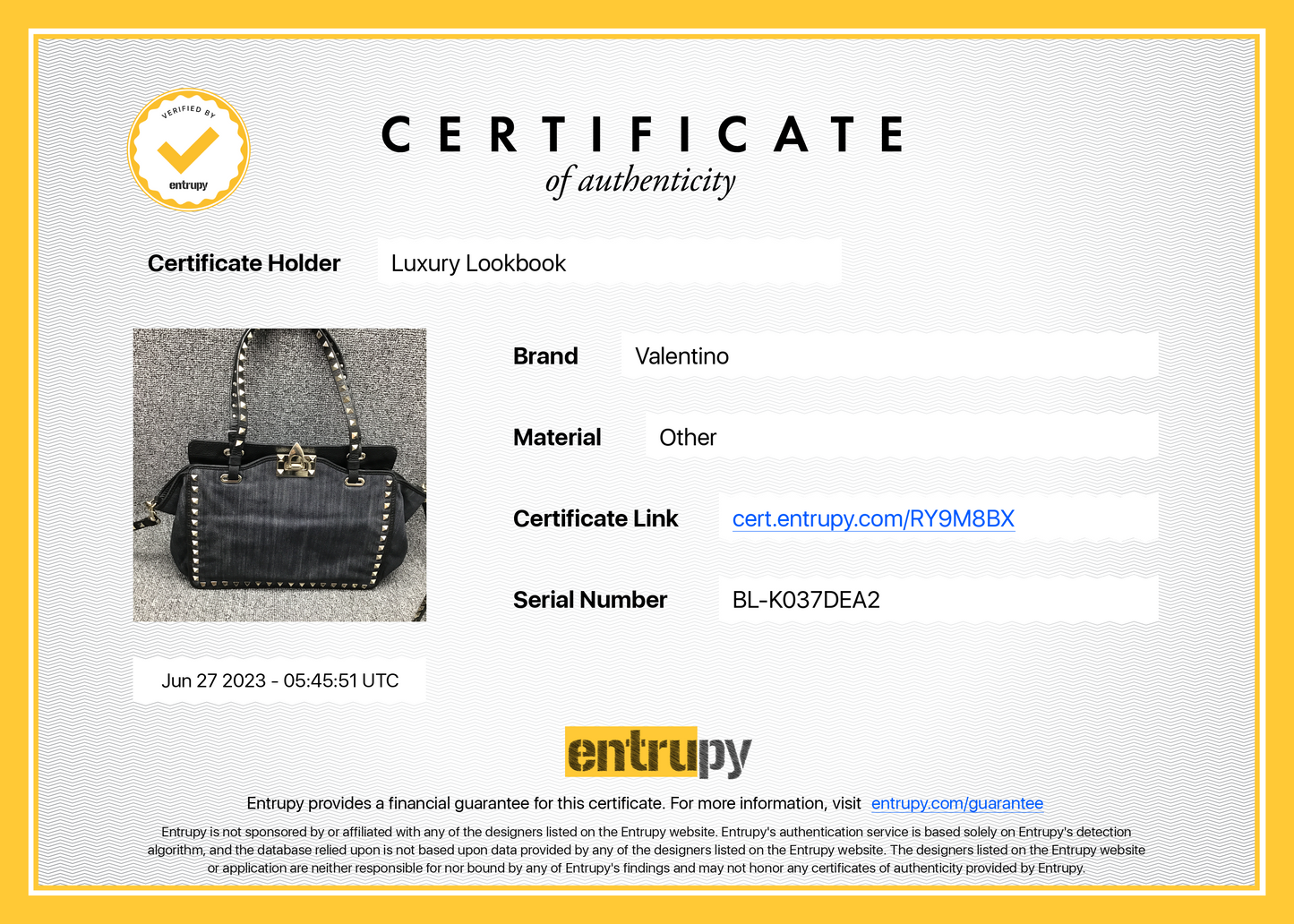 ENTRUPY VERIFIED! Entrupy Certificates for Luxury Items!