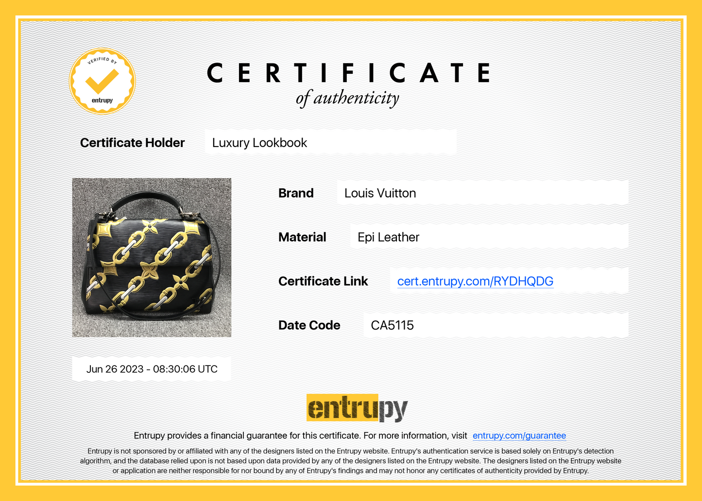 ENTRUPY VERIFIED! Entrupy Certificates for Luxury Items!