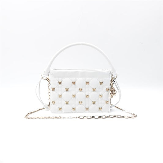 Pre-owned Dior White Rattan Check Gold Butterfly Rivet Shoulder Bag-HZ