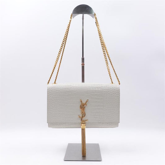 Pre-owned Saint Laurent White Kate Calfskin Shoulder Bag