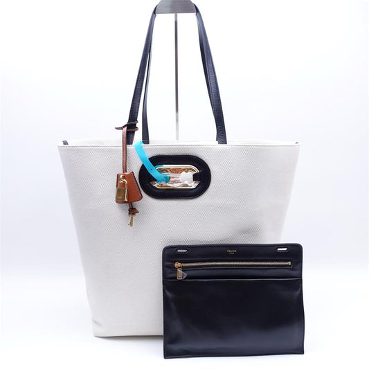 Pre-owned Celine Triomphe White Canvas Tote W/P