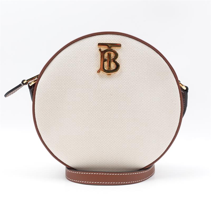 【DEAL】Burberry Louis Round Ecru Tan Canvas And Leather Shoulder Bag