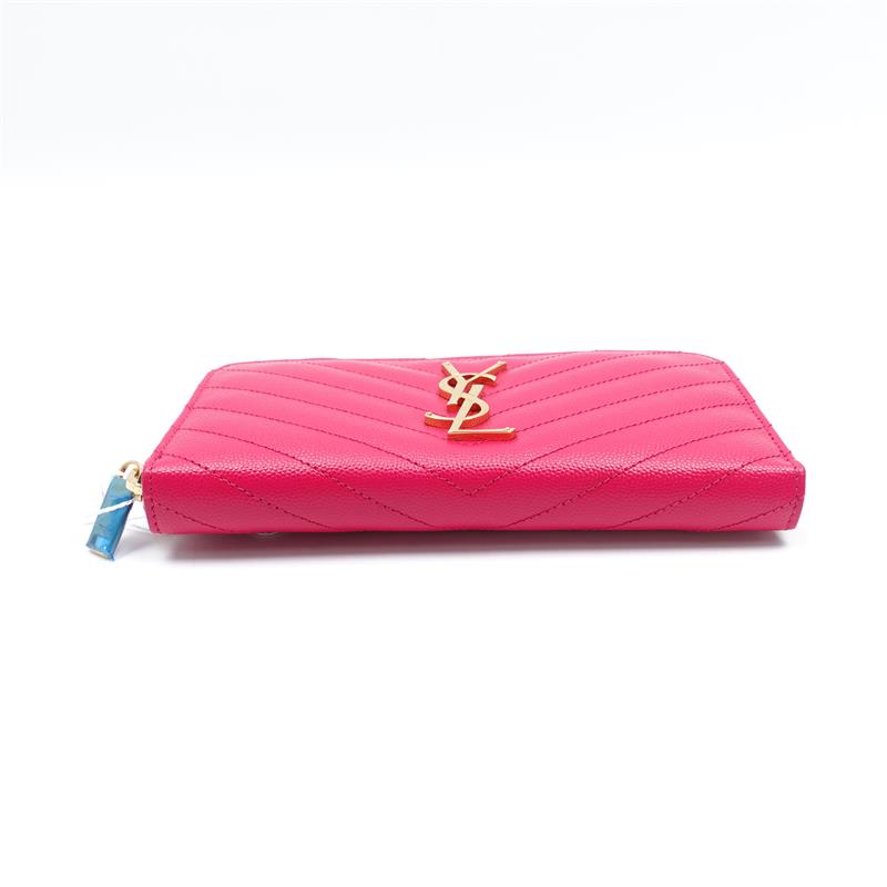 Saint Laurent Monogram Fushia Calfskin Zippy Wallet