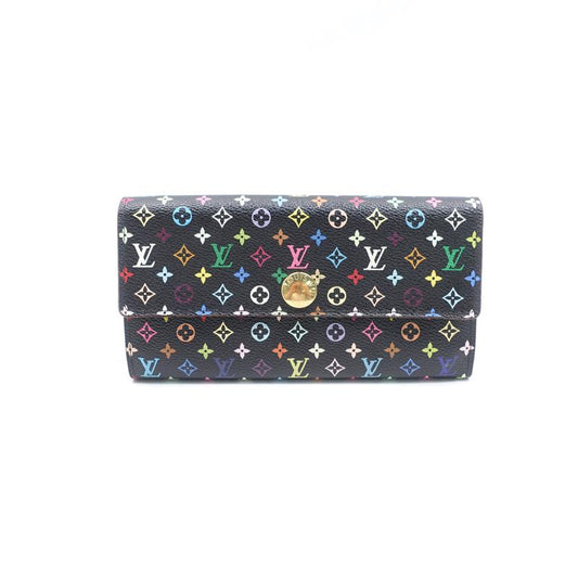 【Deal】Pre-owned Louis Vuitton Micro Black Multi Coated Canvas Long Wallet -TS