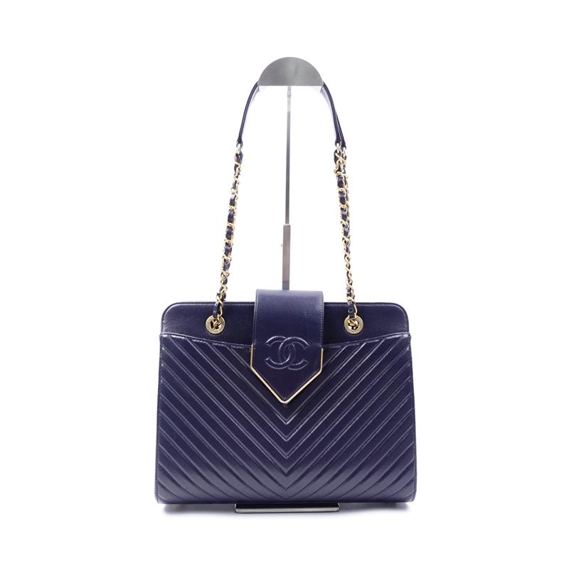 Pre-owned Chanel Navy Blue V Calfskin Shoulder Bag