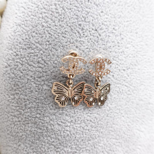 【Deal】Pre-owned Chanel Golden Alloy Diamond Butterfly Earrings-TS