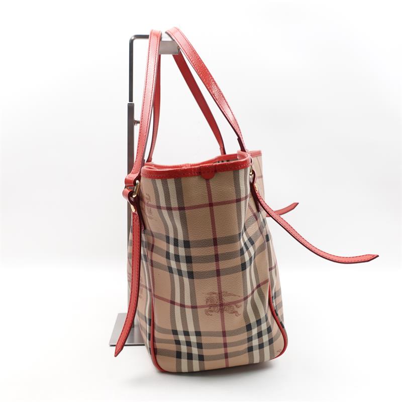 【DEAL】Pre-owned Burberry Brown And Red Coated Canvas Tote Bag-HZ