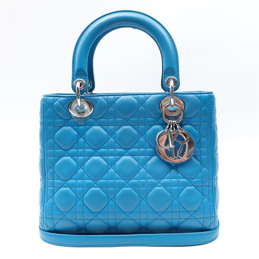 Pre-owned Dior Lady Medium Light Blue Lambskin Shoudler Bag - TS