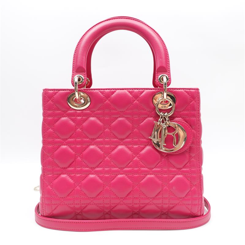 Pre-owned Dior Lady Medium Hotpink Lambskin Leather Satchel