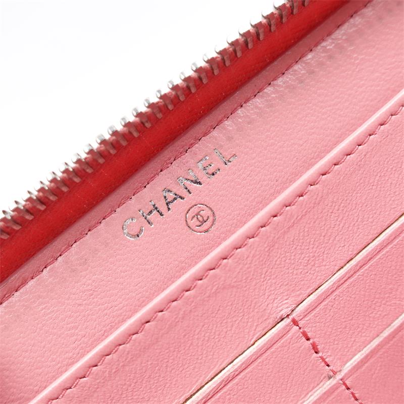 Pre-owned Chanel Pink Lambskin With Silver Hardware Long Zippy Wallet - HZ