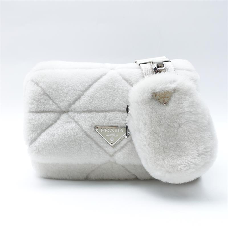 Pre-owned Prada system White Shearling Sheep Fur Shoulder Bag