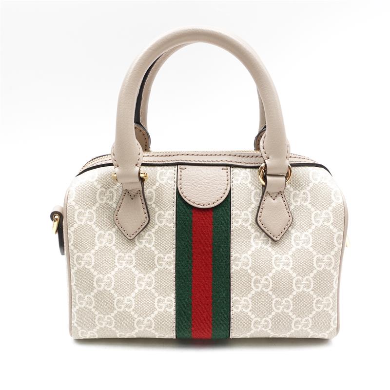 Pre-owned Gucci Ophidia Brown & White Coated Canvas Shoulder Bag