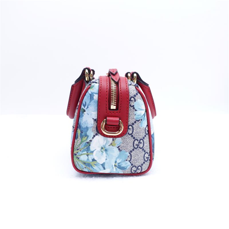 Pre-owned Gucci Blue Bloom Boston Coated Canvas Shoulder Bag