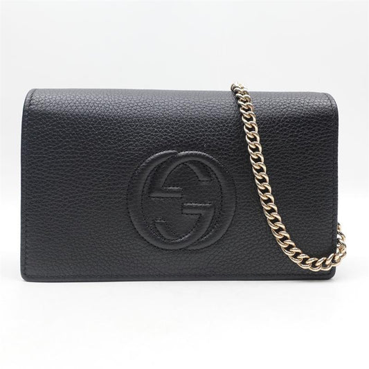 Pre-owned Gucci Soho Black&Gold Calfskin Shoulder Bag-HZ