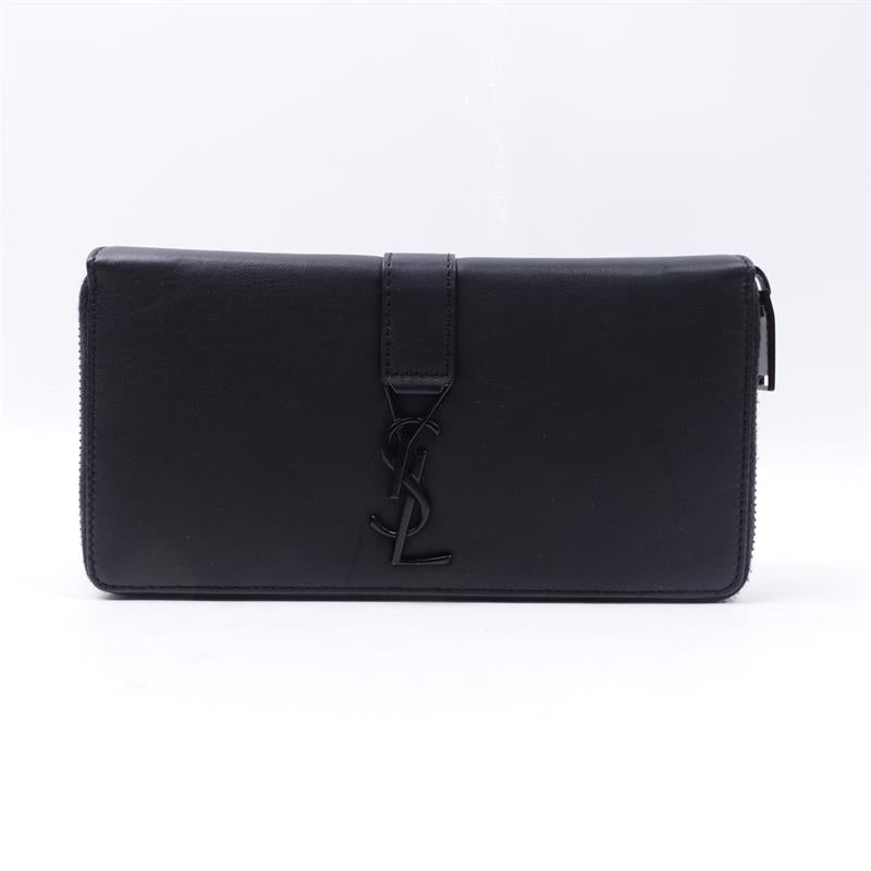 Pre-owned Saint Laurent Black Calfskin Long Wallet