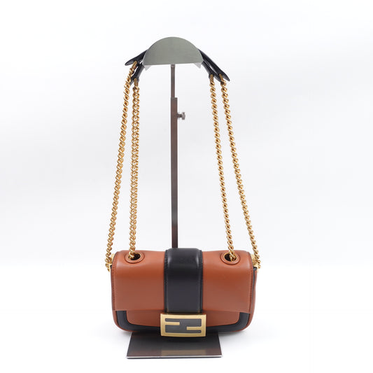 【DEAL】Pre-Owned Fendi Baguette Brown&Black Lambskin Leather Shoulder Bag