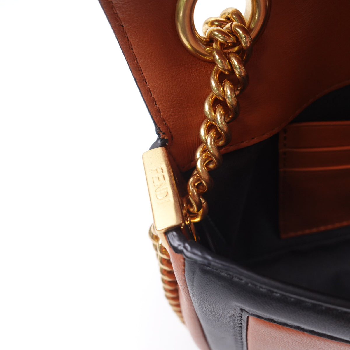 【DEAL】Pre-Owned Fendi Baguette Brown&Black Lambskin Leather Shoulder Bag