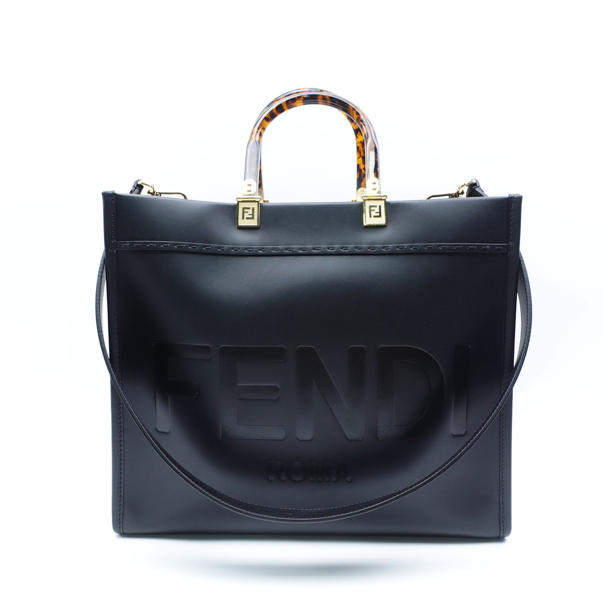 Fendi Sunshine Medium Black Calfskin Leather Shoulder Bag T10414954