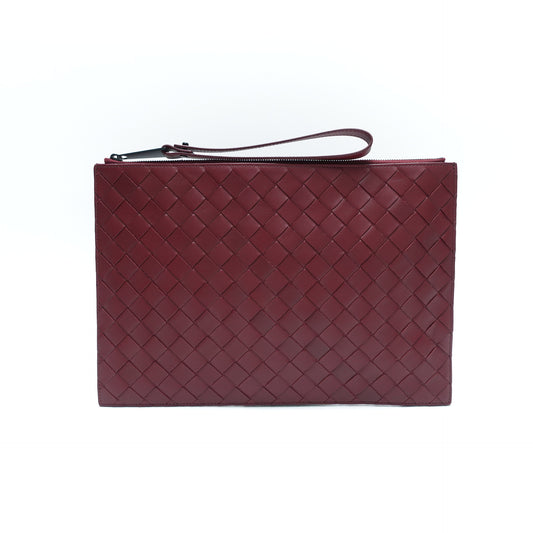 Pre-Owned Bottega Veneta Burgundy Leather Clutch T10436247