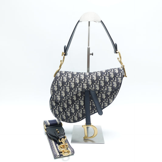Pre-Owned Dior Saddle Blue Obique Canvas Shoulder Bag T10439073