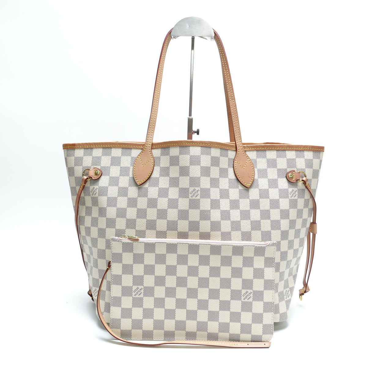 Pre-Owned Louis Vuitton Neverfull MM W/Pouch White Damier Azur Canvas Tote Bag T10442037