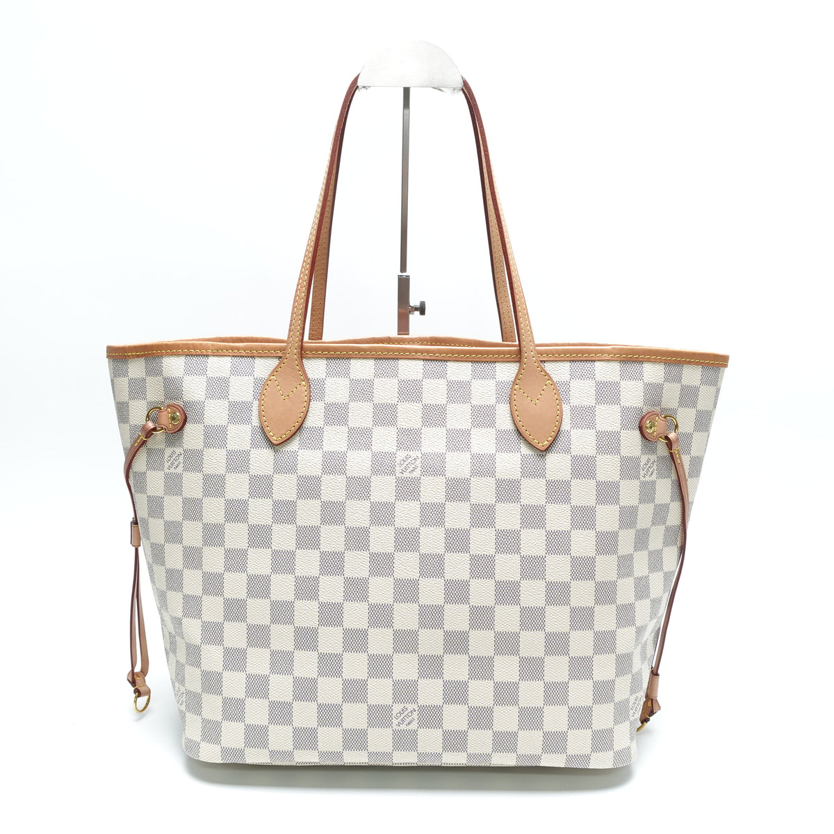 Pre-Owned Louis Vuitton Neverfull MM W/Pouch White Damier Azur Canvas Tote Bag T10442037