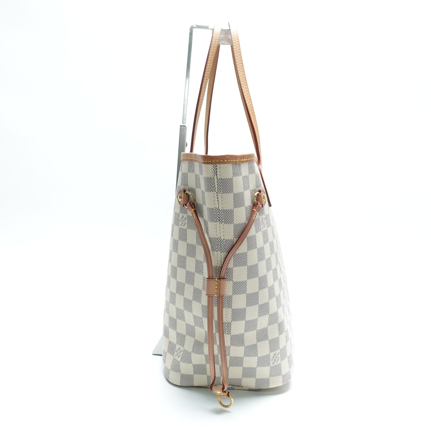 Pre-Owned Louis Vuitton Neverfull MM W/Pouch White Damier Azur Canvas Tote Bag T10442037