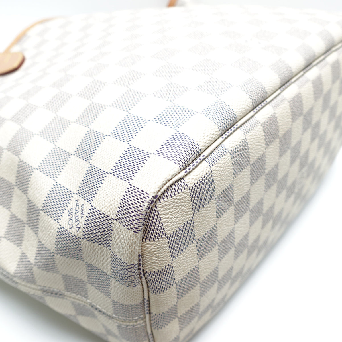 Pre-Owned Louis Vuitton Neverfull MM W/Pouch White Damier Azur Canvas Tote Bag T10442037