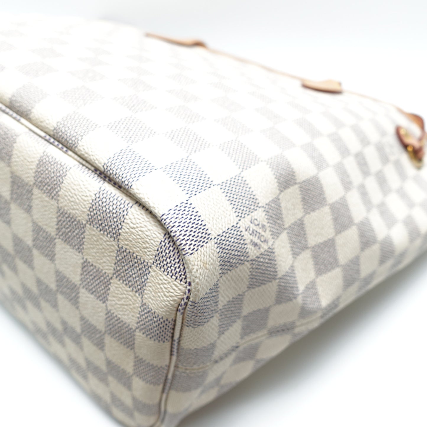 Pre-Owned Louis Vuitton Neverfull MM W/Pouch White Damier Azur Canvas Tote Bag T10442037