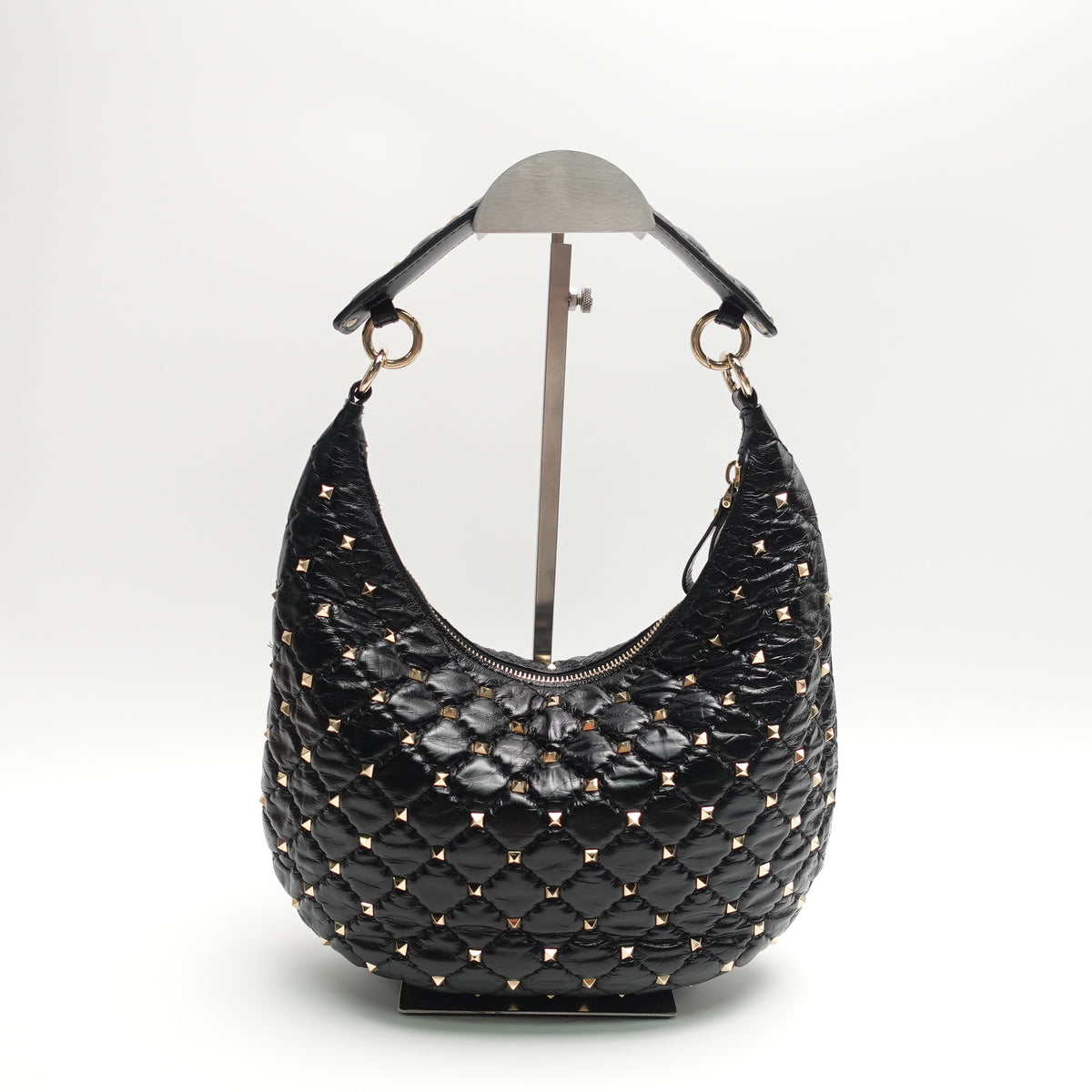 Pre-Owned Valentino Rockstud Spike Black Lambskin Leather Shoulder Bag T10446526