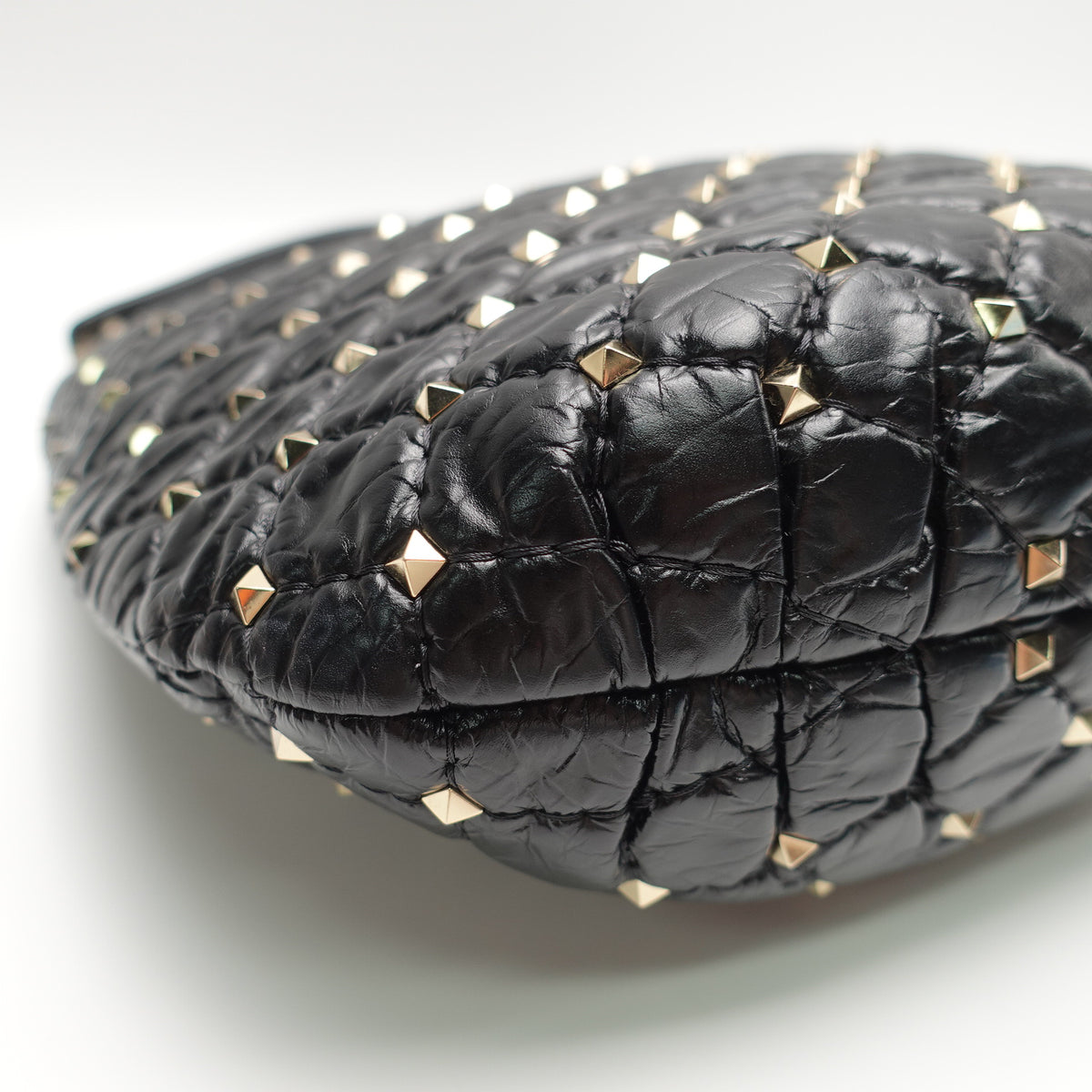 Pre-Owned Valentino Rockstud Spike Black Lambskin Leather Shoulder Bag T10446526